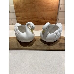 Vintage Homeco Matte Finish Hand Painted Ceramic White Swan Planter